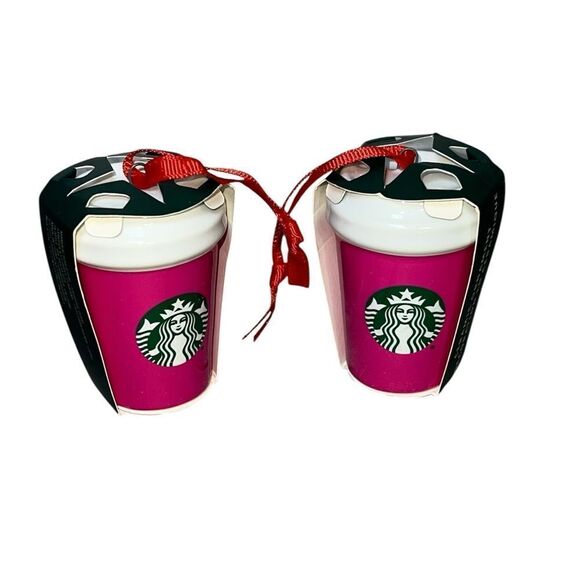 2 STARBUCKS 2021 Pink Ceramic Christmas Holiday Collectable Ornament‎ NEW - Picture 1 of 5